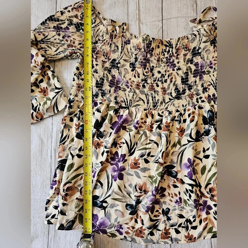 Torrid •Size 4X• NWT Floral Smocked Long Sleeve Challis Shirt Boho Off Shoulder - Picture 9 of 9